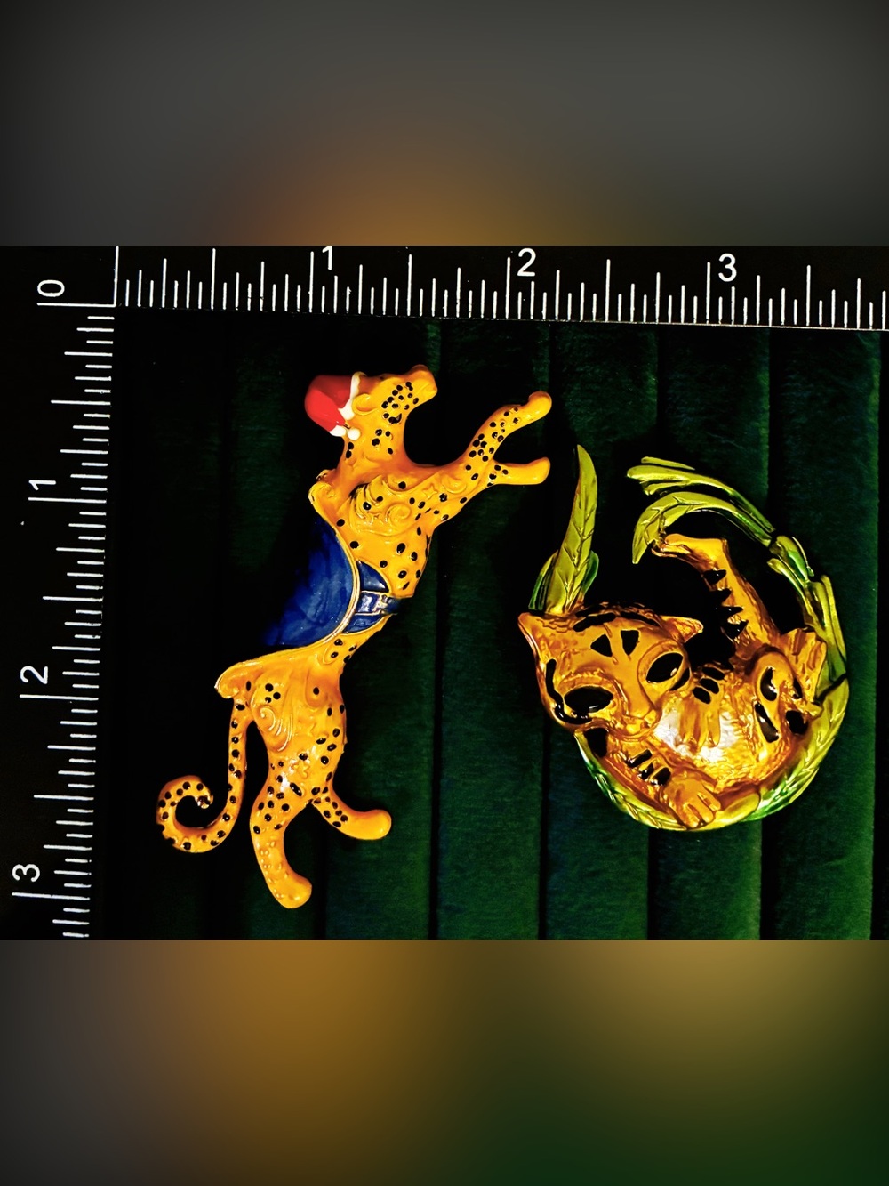 2 Pc Tiger Leopard Wild Cat Brooch Pin Set Enamel Gold Tone Animal Jewelry